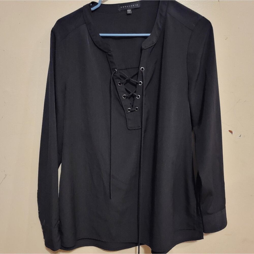 Womens Small Sanctuary Tye Front Black Blouse